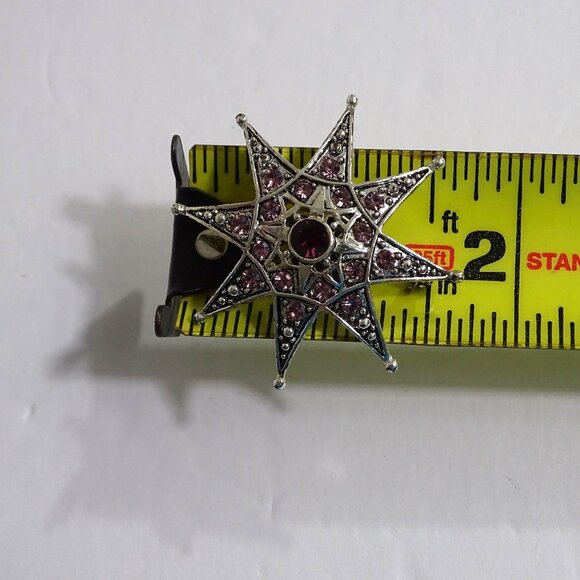 Vintage Starburst Star Brooch Pin With Purple Rhinestone Stones Silver Tone - Picture 6 of 7